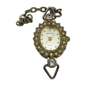 VTG Milan Ladies Quartz Watch Stone Decorated Gold Tone Needs Battery MLN1097